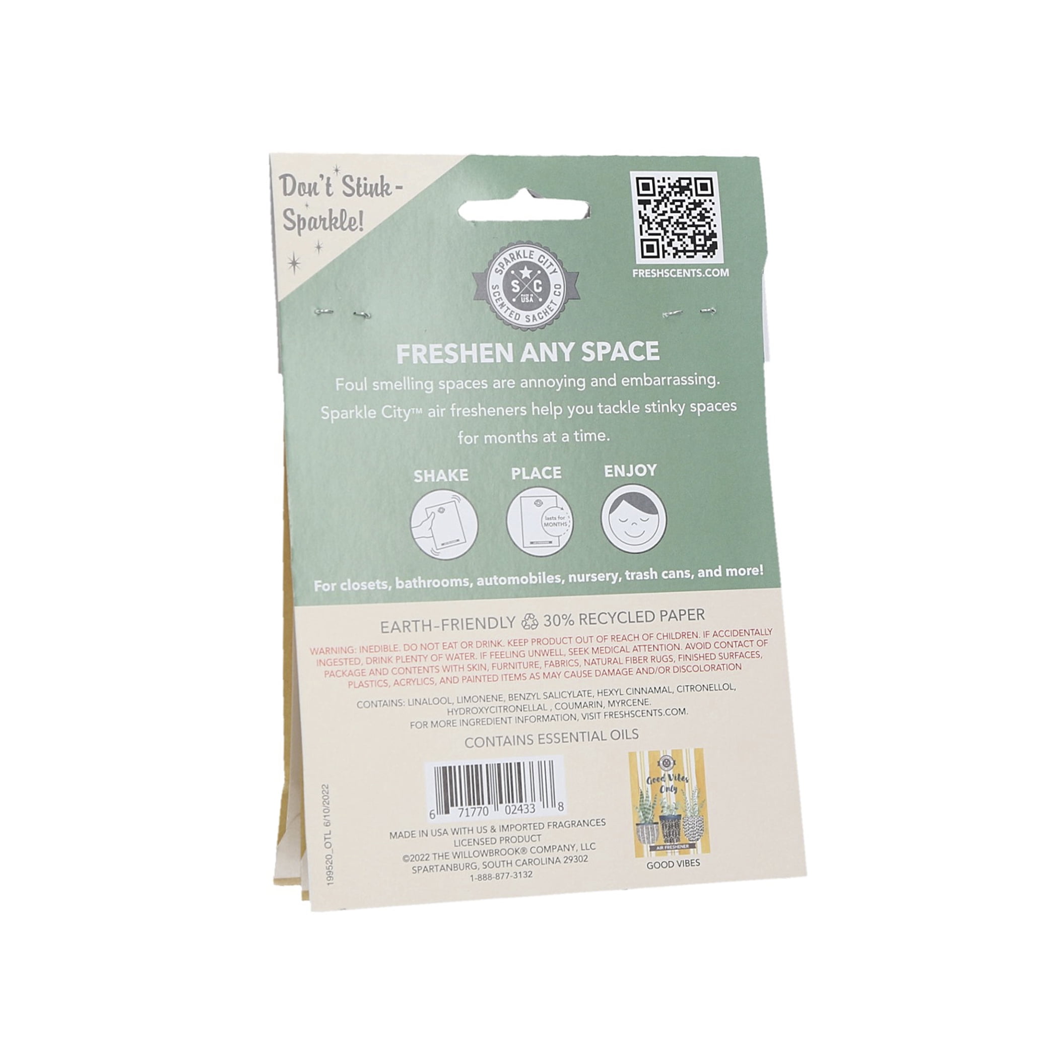 (2 pack) Sparkle City Scented Sachet 2 Pack, Good Vibes
