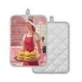 thumbnail image 2 of WOBOGO Red Apron Woman Oven Mitts 2 Piece Heat Resistant 338 Degrees F Square Insulation Pads for A Wide Range of Cooking Occasions, 2 of 7