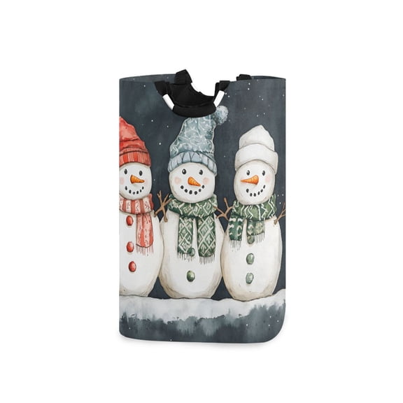 Yayeee Freestanding Laundry Hamper with Handle Collapsible Large Storage Basket for Clothes, Green Snowmen