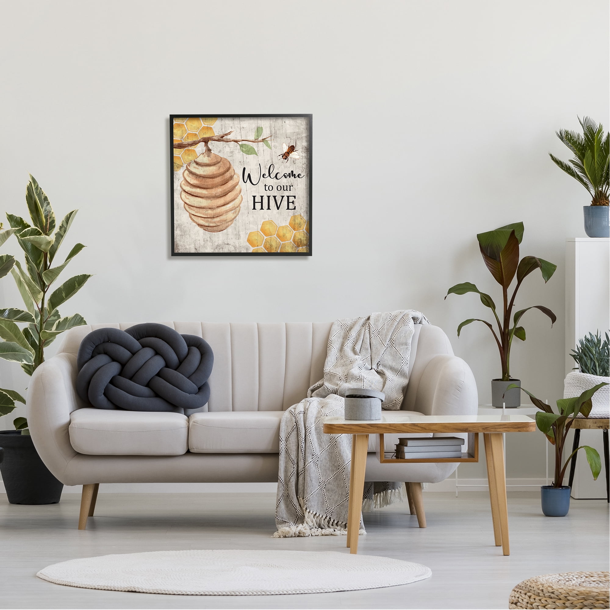 Stupell Welcome To Our Hive Honeycomb Pattern Animals & Insects Painting Black Framed Art Print Wall Art