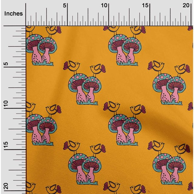 oneOone Viscose Jersey Fabric Bird & Mushroom Block Printed Craft Fabric BTY 60 Inch Wide