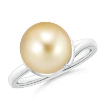 ANGARA Golden South Sea Cultured Pearl Ring with Spiral Metal Loop in 14K White Gold for Women | June Birthstone, Birthday, Anniversary, Jewelry Gift for Women | Pearl Ring