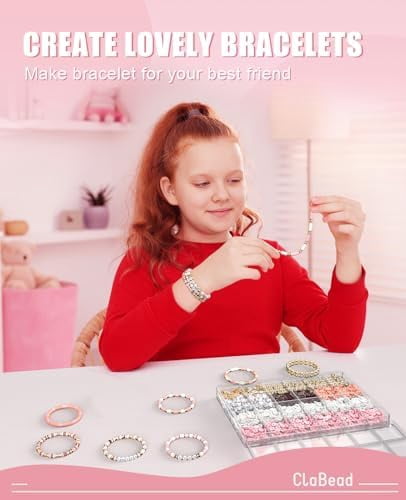 YNGLLC Bracelet Making Kit - 3200Pcs Clay Beads With Gold and Letter Beads for Friendship Bracelets (Cute Pink)