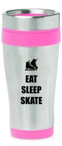 Hot Pink 16oz Insulated Stainless Steel Travel Mug Z1838 Eat Sleep Skate Ice Skates,MIP by
