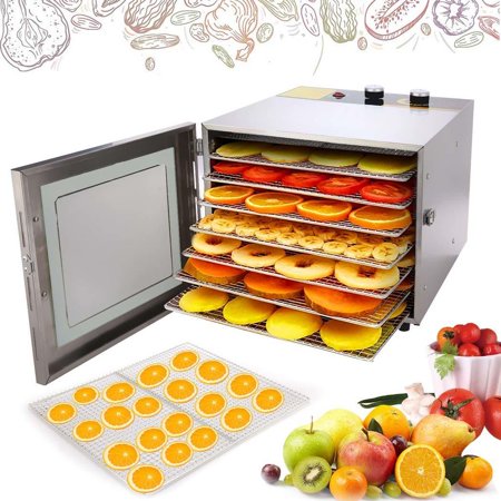 Dehydrator Stainless Steel Trays Electric Food Dehydrator Machine with 12-hour Timer and Temperature Settings, 6 Drying Trays, Stainless Steel, BPA Free - Perfect for Beef Jerky, Herbs, Fruits, VegetablesHFON ()