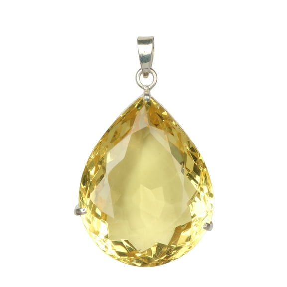GEMHUB 62.5 Ct. Pear Cut Yellow Citrine Gemstone Pendant Yellow Stone 925 Silver Pendant Faceted Jewelry Yellow Gemstone Citrine Pendant Without Chain Yellow Birthstone Pendant Women Crystal Pendant