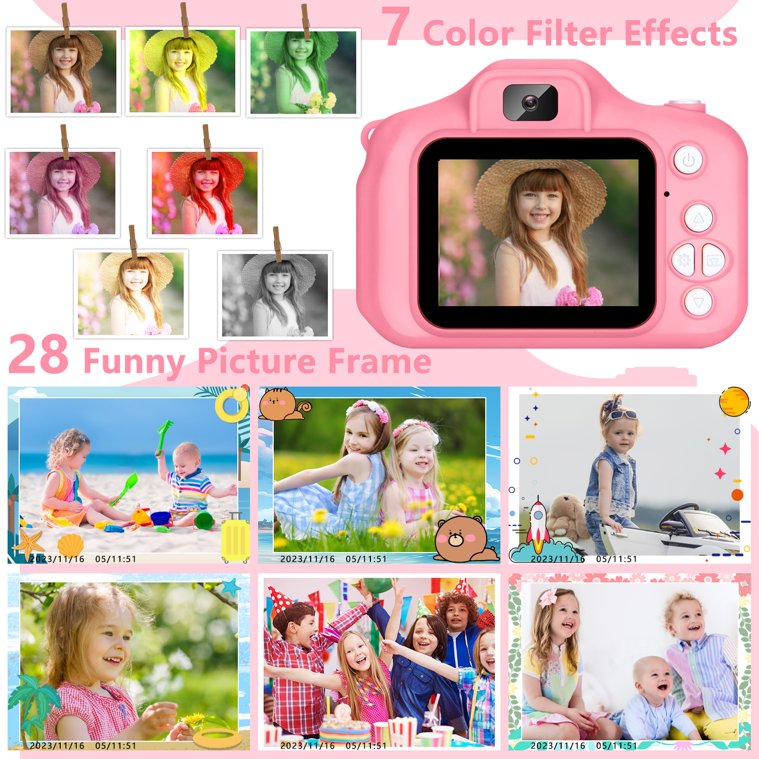 Rirool HD Kids Digital Camera for Girls, Pink photo 5