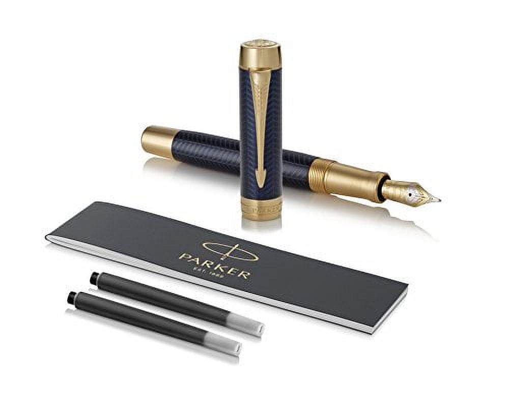 PARKER Duofold Centennial Fountain Pen, Prestige Blue Chevron, Fine Solid Gold Nib, Black Ink and Convertor (1931369)