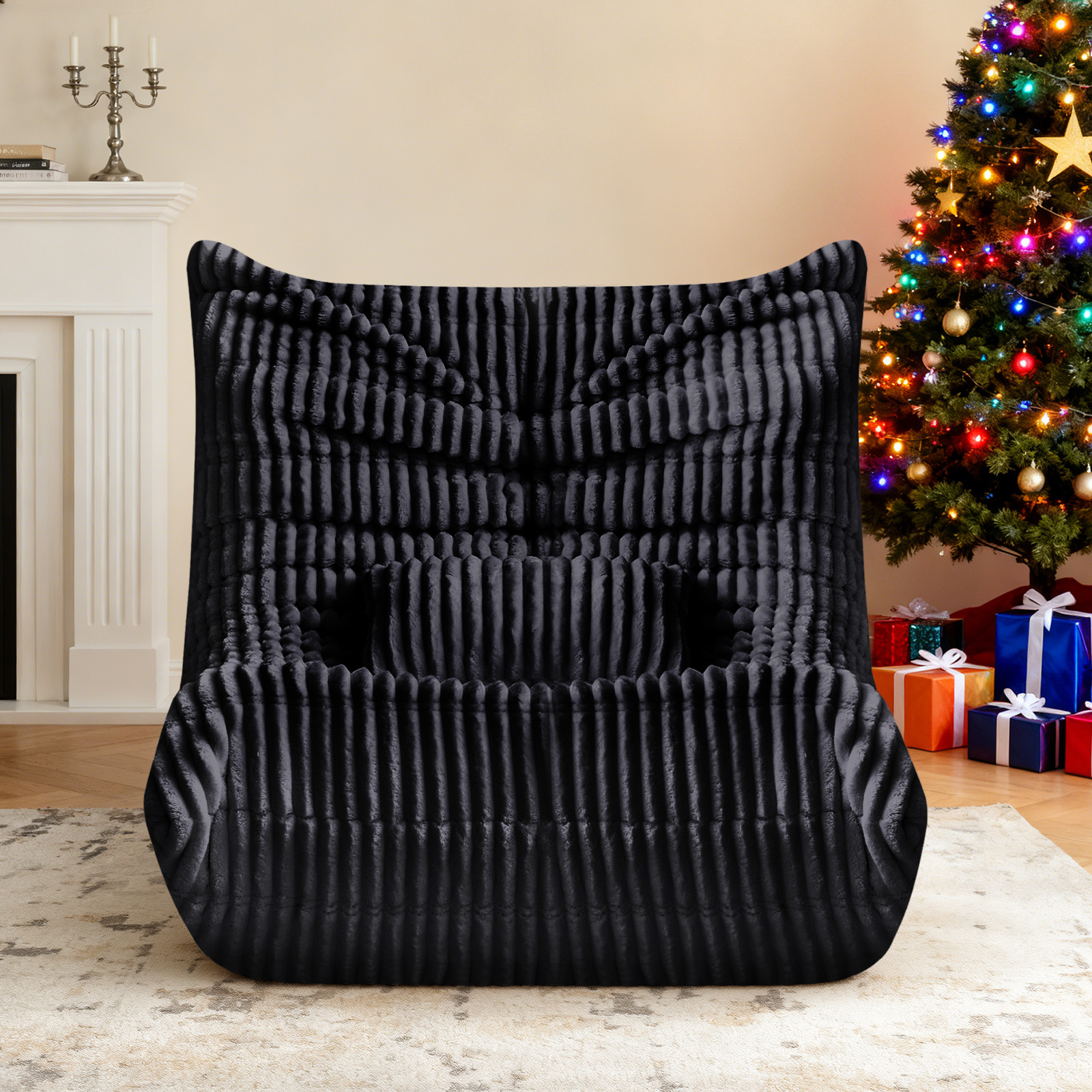 Bean Bag Chair for Adults with Lumbar support pillow, Memory Foam Giant Bean Bag Sofa with Corduroy Material Lazy Sofa for Living Room Bedroom Dorm Office, Black