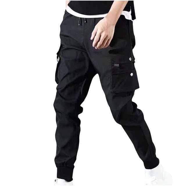 WRKEKC Cargo Pants for Men Summer Solid Color Elastic Waist Ankle Drawstring Multiple Pockets Work Pants for Outdoor Work