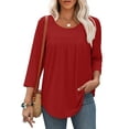 thumbnail image 3 of Ronuti 3/4 Length Sleeve Womens Tops Crew Neck Pleated Blouses For Women Dressy Casual Tunic Shirts, 3 of 7