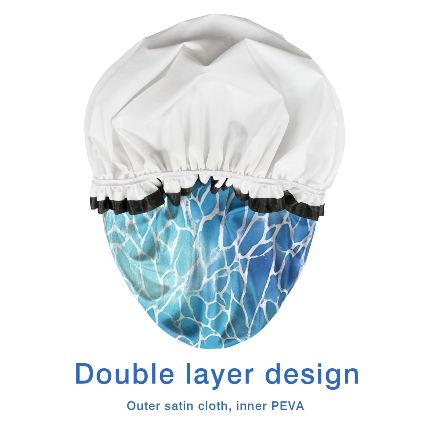 Shower Caps,Blue White Tie Dye Cracked Pattern Waterproof Shower Cap for Women 4 Pieces,Double Reusable Hair Cover for Shower PEVA Elastic Stretch Hem