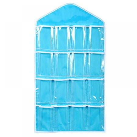 

16 Pockets Clear Hanging Bag Socks Bra Underwear Rack Hanger Storage Organizer
