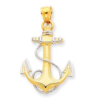 Lex & Lu 14k Two-tone Gold Anchor w/Rope Pendant LAL77434 Lex & Lu 14k Two-tone Gold Anchor w/Rope Pendant LAL77434