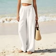 thumbnail image 3 of Hrsba Linen Wide Leg Pants For Women Solid Color High Waisted Elastic Waist Loose Full Length Trousers, 3 of 8