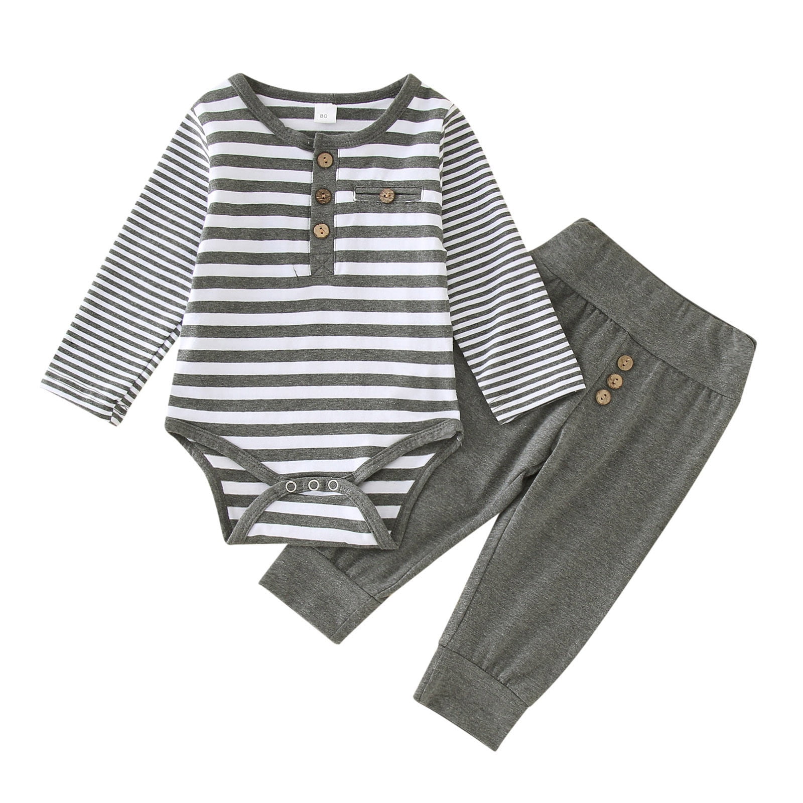 Cathalem baby boy long sleeve outfit sets Newborn Infant Baby Boy Clothes Outfits New to The Crew Outfits Long Pants Toddler Baby Boy Clothes Set (Grey,18-24 Months)