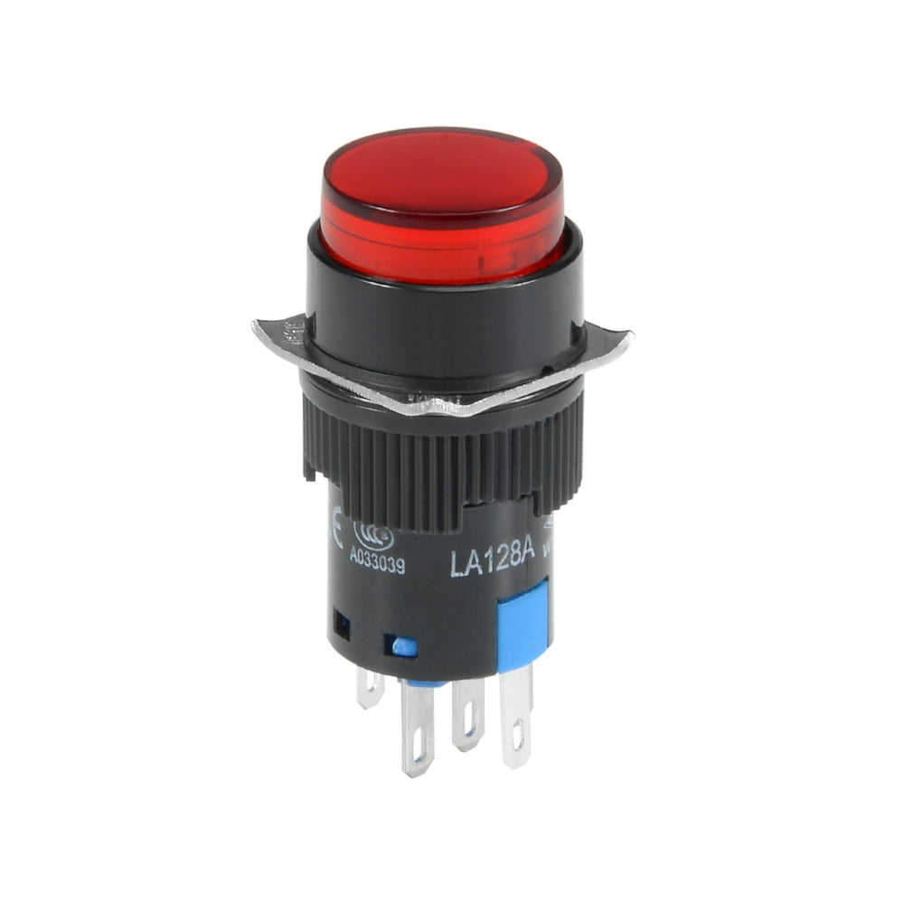 22mm Latching Push Button Switch Red Light Round Button DPST 1 NO 1 NC