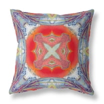Pastel Floral Squares Suede Zippered Pillow w Insert Muted Blue Hot Orange 16"