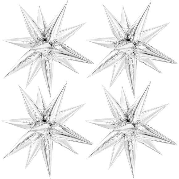 MIAHART 50 Pcs Silver Starburst Cone Mylar Balloons 26 inch Silver Foil Star Balloons Metallic Large Silver Point Star Balloons for Birthday Wedding Christmas Baby Shower Party Supplies
