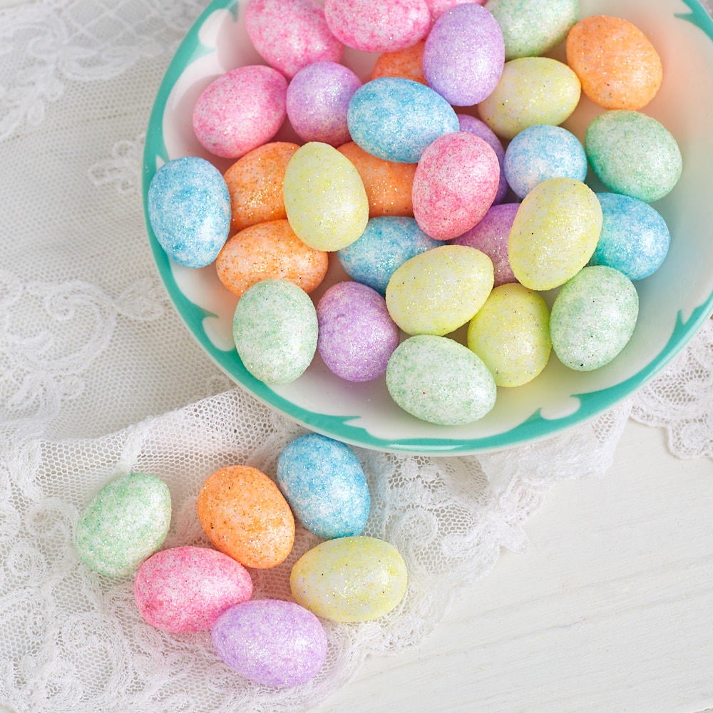 Artificial Assorted Mini Colorful Pastel Glitter Easter Eggs - Package of 216