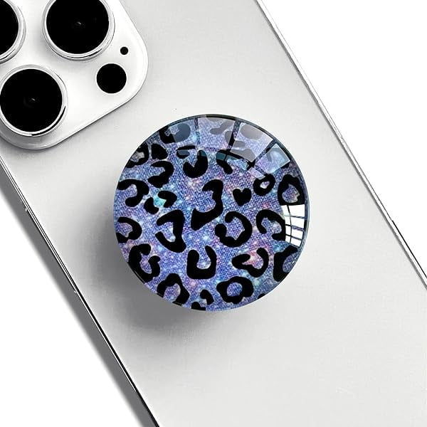 wonima11 Clear Crystal Glitter Expandible Collapsible Moblile Phone Grip Stand Holder for Smartphones and Tablets Cell Phone Accessory(Black Purple Leopard Print)