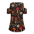 thumbnail image 6 of POLERO Women's Cut Out Cold Shoulder Tops Mushroom Daisy Floral Print Summer Short Sleeve Sexy Shirts Travel Beach Hawaii Tunic Soft Lightweight Casual S, 6 of 7