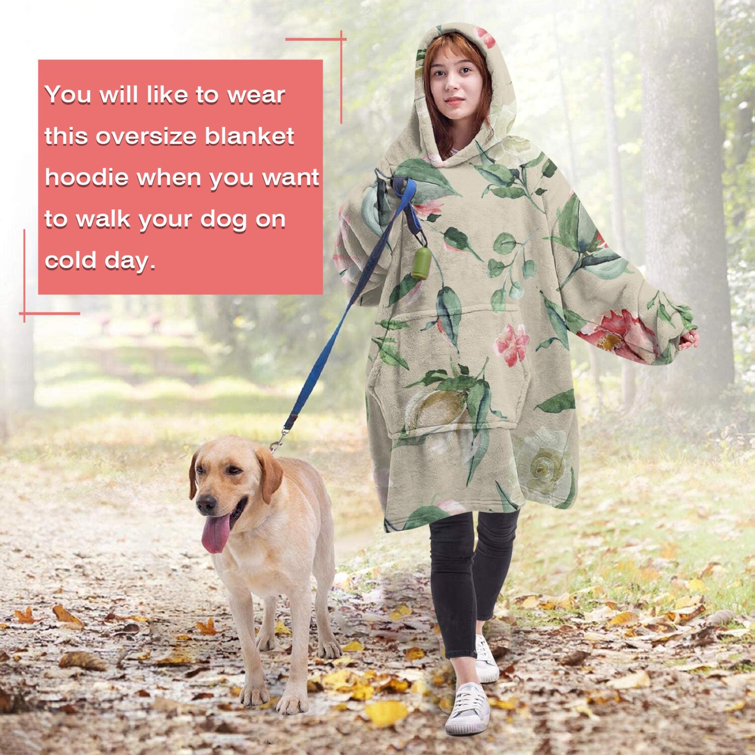 Wearable Oversized Blanket,Pioneer Flower Floral Print Pattern Wearable Blanket Hoodie for Adults,Cozy Hooded Blankets with Super Pockets,Super Warm Fuzzy Pullover for Women & Men