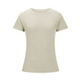 thumbnail image 4 of Otntypg Cute Women's Short Sleeve Tops Casual Scoop Neck Ribbed Knit Slim Fitted Basic Tee Shirts 2025 Summer Trendy Outfits Clothes Beige XXL, 4 of 6