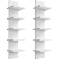 2 Pack 5 Tier Wall Shelf Unit - Narrow Smooth Laminate Finish - Vertical Column Wall Decor Mount Floating Storage Home Decor Organizer Tall Tower Utility Shelf for Bedrooms, Living Rooms,White