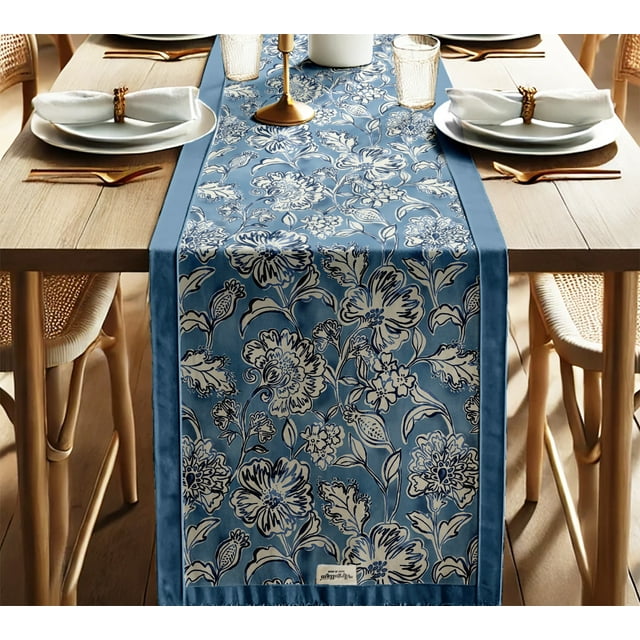 Vargottam Premium Cotton Table Runner - Lightweight Double Layer - Border Design - Machine Washable Farmhouse Table Decor - Floral