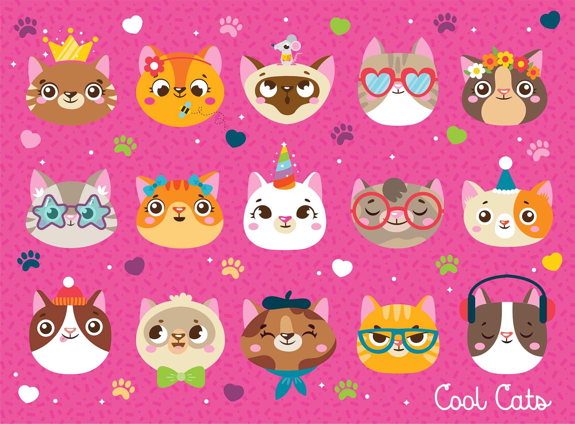 Chuckle & Roar 100-Piece Cool Cats Glittery Interlocking Jigsaw Puzzle for Children Ages 6+