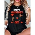 thumbnail image 1 of Valentine's Day Dachshund Print Crew Neck T-Shirt, Casual Polyester Knit with Elastane, Women's Short Sleeve Graphic Tee for Spring & Summer, Medium Stretch Comfort Fit Tee For Adult, Men, Women, Tee, 1 of 6
