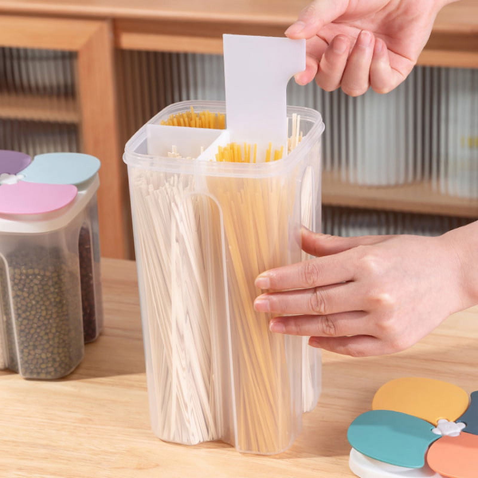 Set of 2 Food Storage Containers Four Compartments Removable Airtight Plastic Storage Container for Kitchen Pantry BPA Free