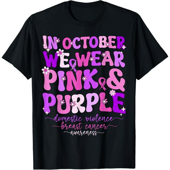 Groovy Domestic Violence And Breast Cancer Awareness Month T-Shirt