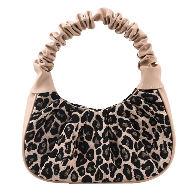 Bolso de hombro plisado con estampado de leopardo a la moda, bolsos de cuero para mujer (caqui) Likrtyny multifunción de oficina