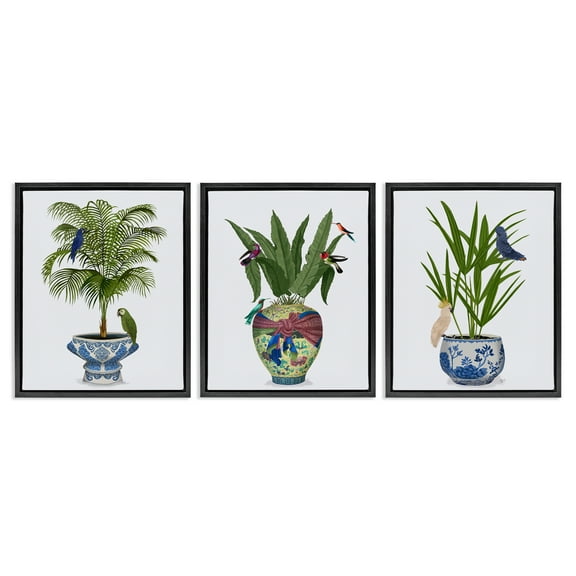 Stupell Industries Traditional House Plant Vases Plants & Flowers Painting Black Floater Framed Canvas Art Print Wall Art, 17 x 21, Set of 3