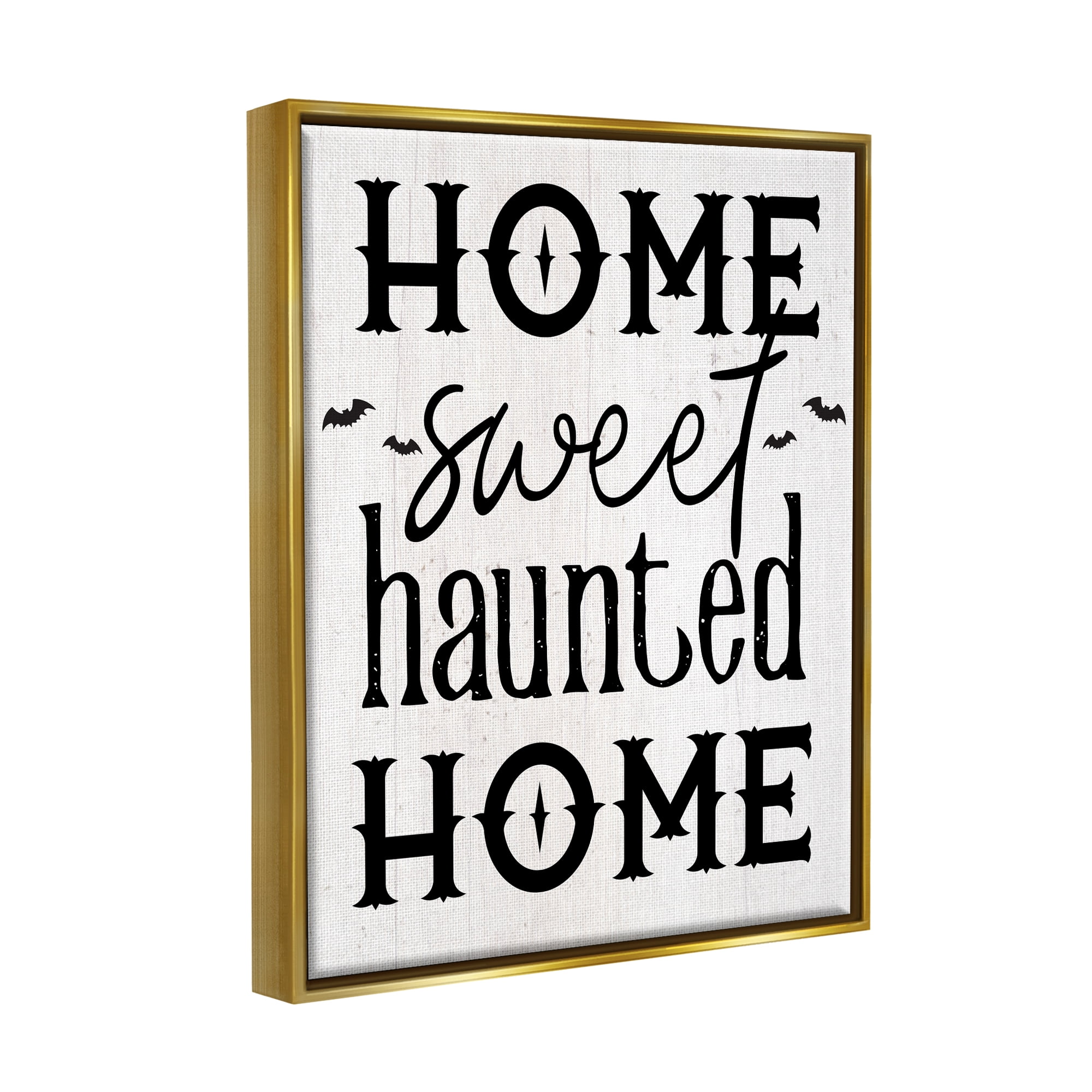 Stupell Industries Haunted Home Phrase Holiday Painting Gold Floater Framed Canvas Art Print Wall Art, 17 x 21