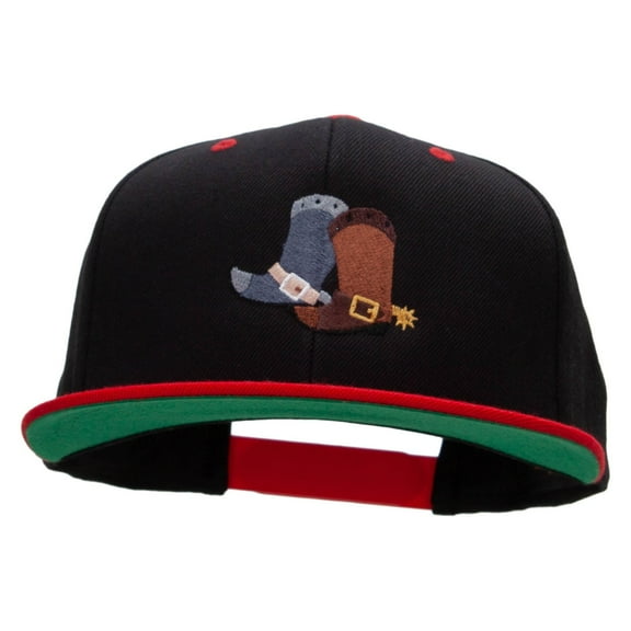 Cute Cowboy Boots Embroidered Wool Blend 2 Tone Classic Snapback - Black Red OSFM