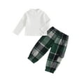 thumbnail image 2 of Musuos Toddler Girls 2PCS Fall Outfit 6 12 18 24M 3 4Y Sets Long Sleeve High Neck Ribbed Tops Plaid Long Pants Sets, 2 of 9
