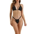 thumbnail image 1 of Conjuntos de bikini halter para mujer INSPIRE CHIC de 2 piezas con lazo doble en la parte trasera, parte inferior triangular, trajes de baño, talla X-Large, color negro, 1 of 5