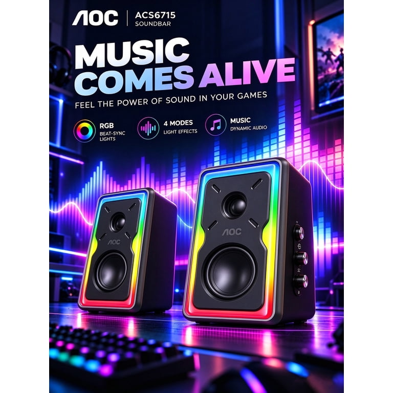AOC T700 30W Gaming Desktop Speakers Black photo 3