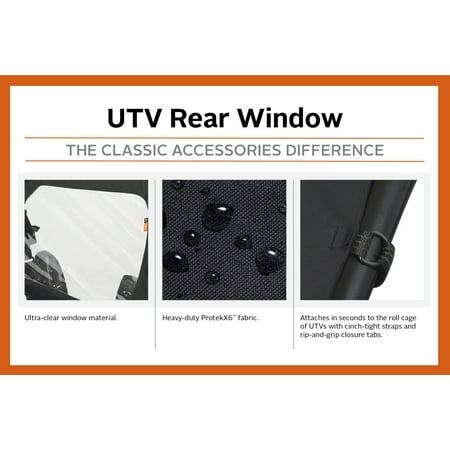 Classic Accessories QuadGear UTV Rear Windshield, Fits Polaris Ranger 6x6 800, 800 Full Size, Crew 800, Crew Diesel (2015 models and older), Black