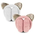 thumbnail image 2 of BadPiggies 2-Pack Winter Earmuffs Foldable Fluffy Cute Cat Ear Warmer Glitter Ear Muffs for Women and Girls, 2 of 9
