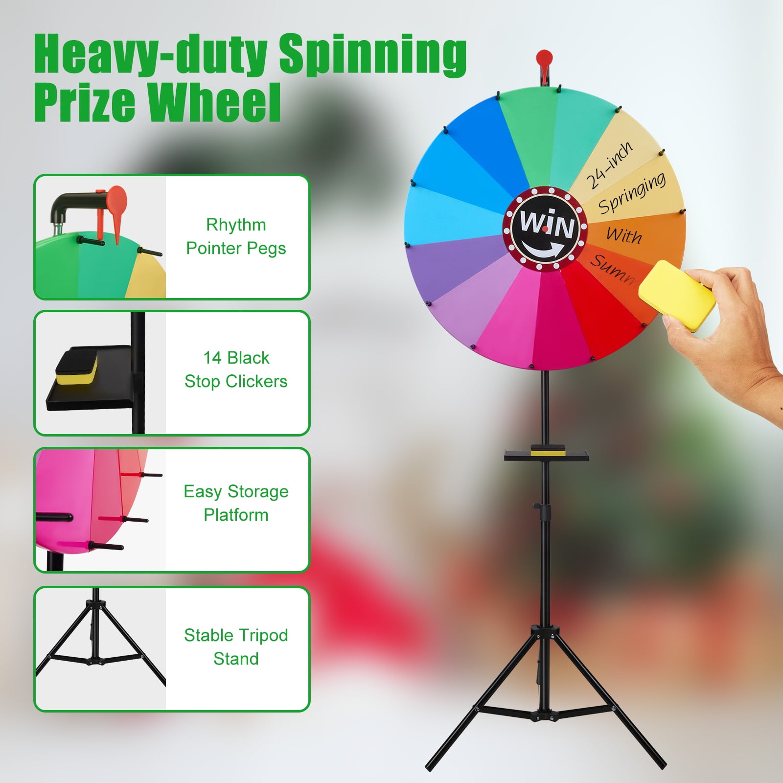 YTAKY Prize Wheel, 16 inches, Heavy Duty Prize Wheel, Spinner with Stand,10 Color Slots, 1 Bracket, Dry Erase Kit, for Carnival,  Fortune Game, Casino