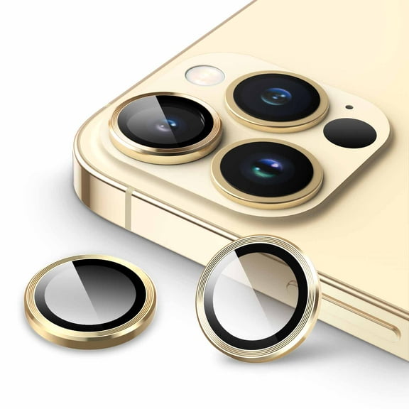 JETech Camera Lens Protector for iPhone 13 Pro 6.1-Inch and iPhone 13 Pro Max 6.7-Inch, 9H Tempered Glass Metal Individual Ring Cover, HD Clear, 3-Pack (Gold)