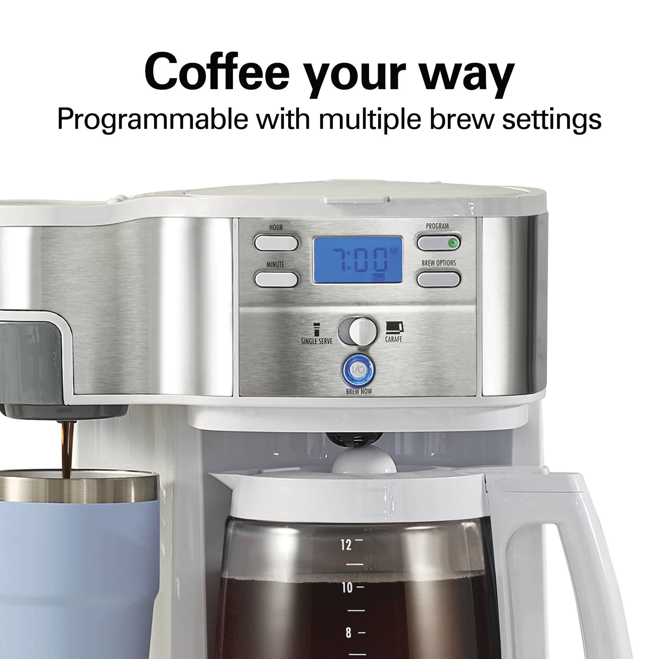Hamilton Beach 2-Way Programmable Coffee Maker, Single Serve Coffee Maker & 12-Cup Coffee Pot, White