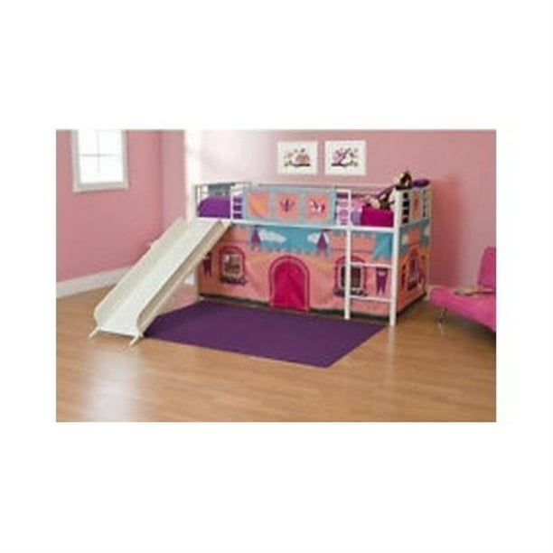 Girls Loft Bed With Slide Princess Tent, Princess Bunk Bed With Slide