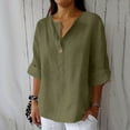 thumbnail image 2 of Women's Linen Shirt Button V Neck Solid Color Blouse 3/4 Sleeves Casual Loose Fit Tunic Tops Plus Size Summer T Shirts, 2 of 6