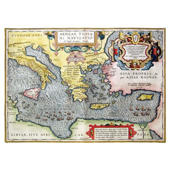 Historic Nautical Map - Mediterranean Sea - Ortelius 1594 - 31.37 x 23 - Vintage Wall Art