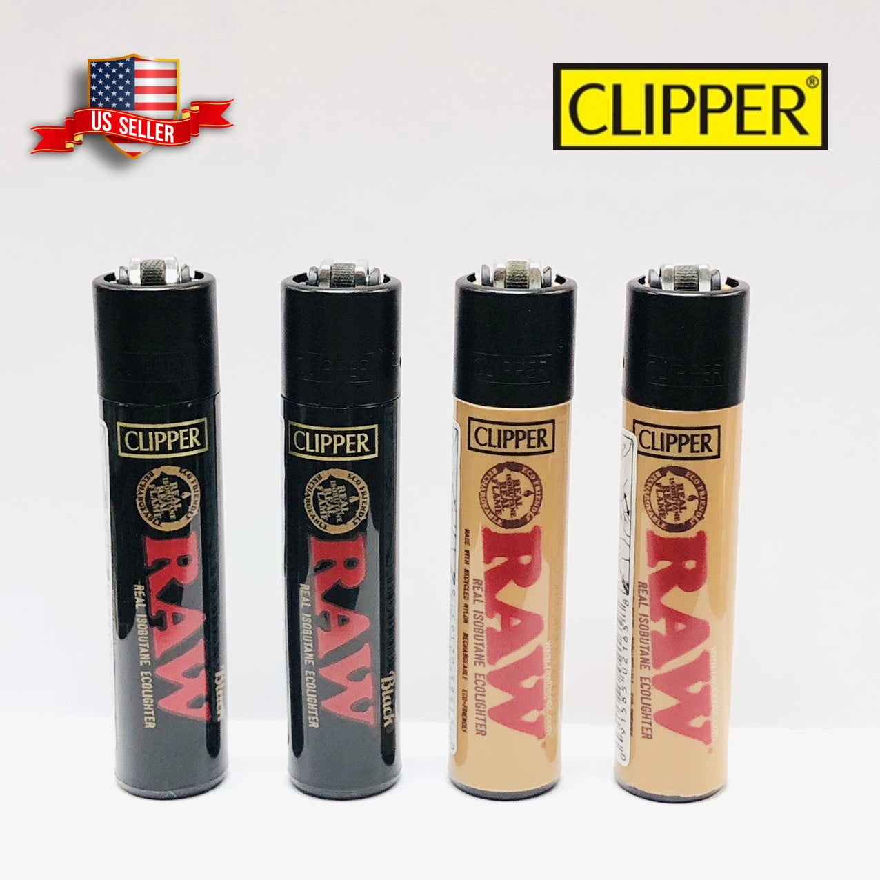 Clipper Lighters Classic Large Reusable Lighter Raw Collection Lot of 4